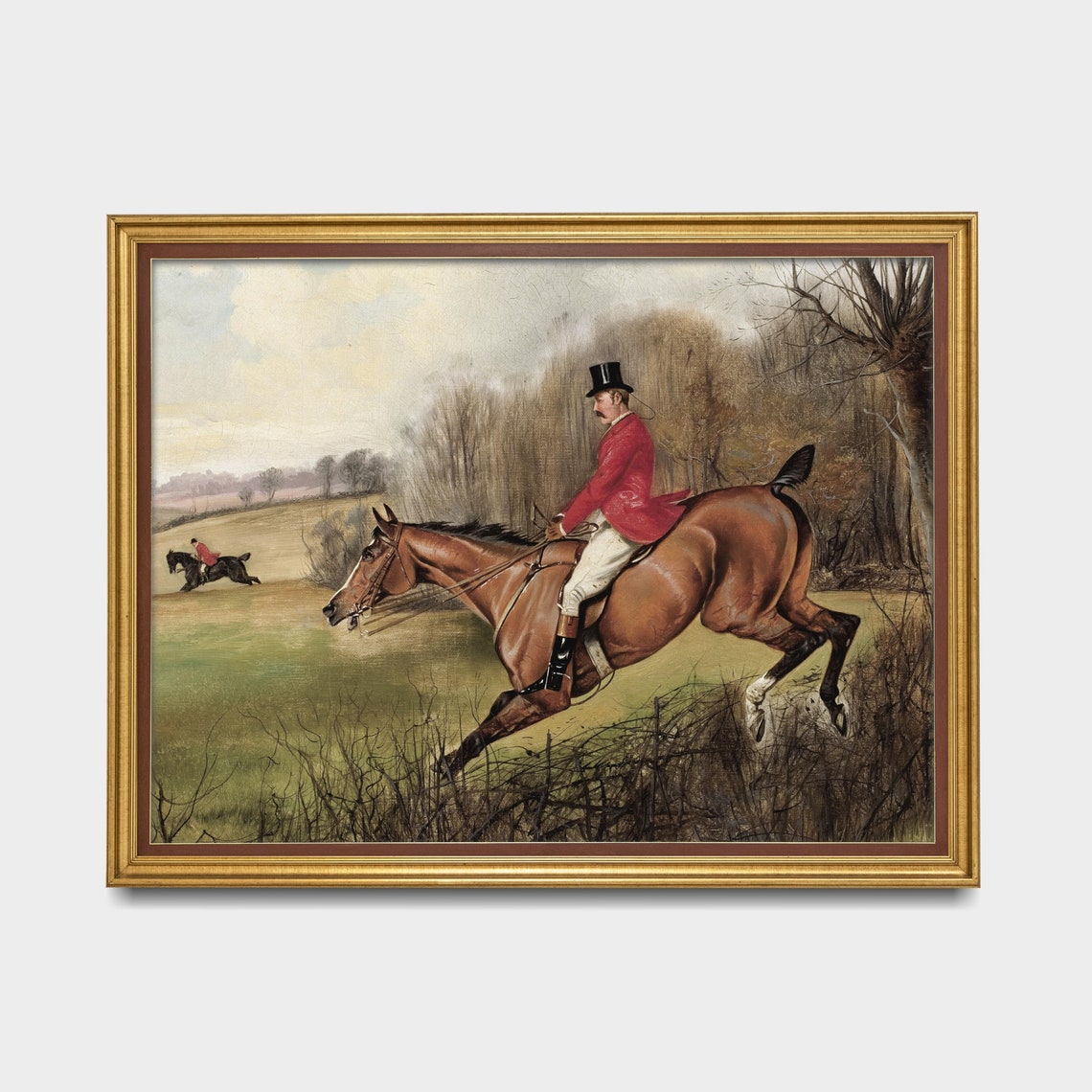 Huntsman Red Coat Jumping Hedge Autumn Field Vintage Hunt Poster - Image 3