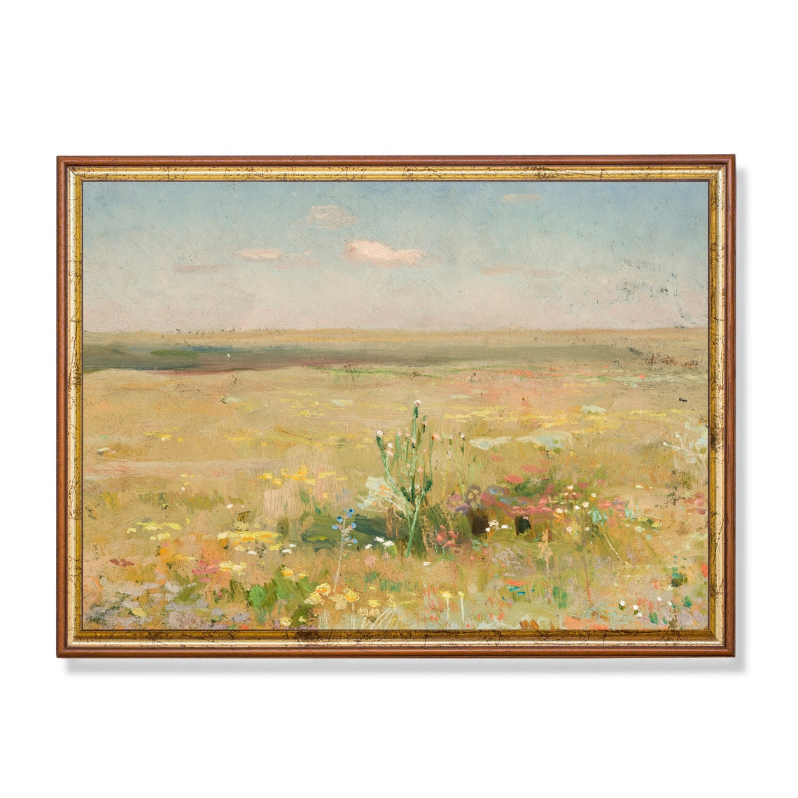 Sunlit Wildflower Meadow Pastel Spring Vintage Landscape Poster