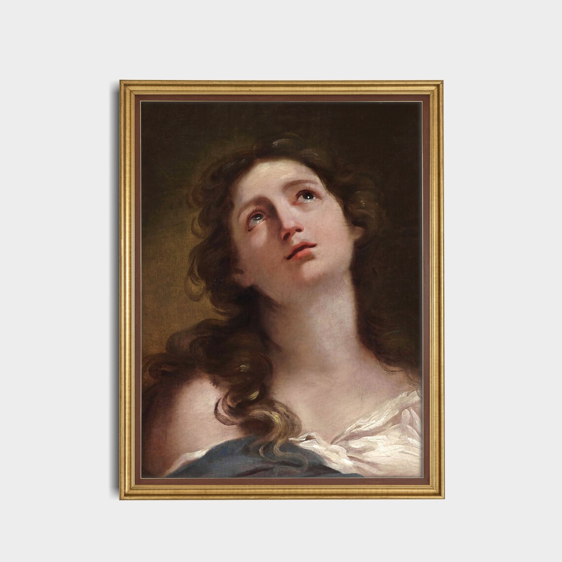 Young Woman Gazing Upward with Soulful Eyes Baroque Portrait Poster - Image 2
