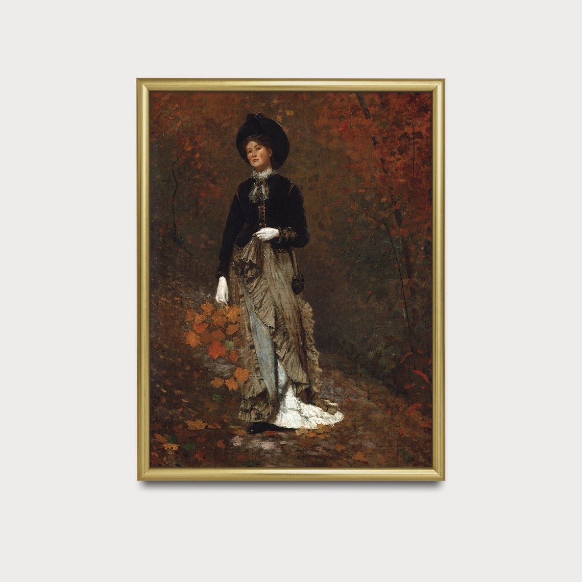 Victorian Woman in a Black Dress Among Blazing Autumn Foliage Poster - Image 3