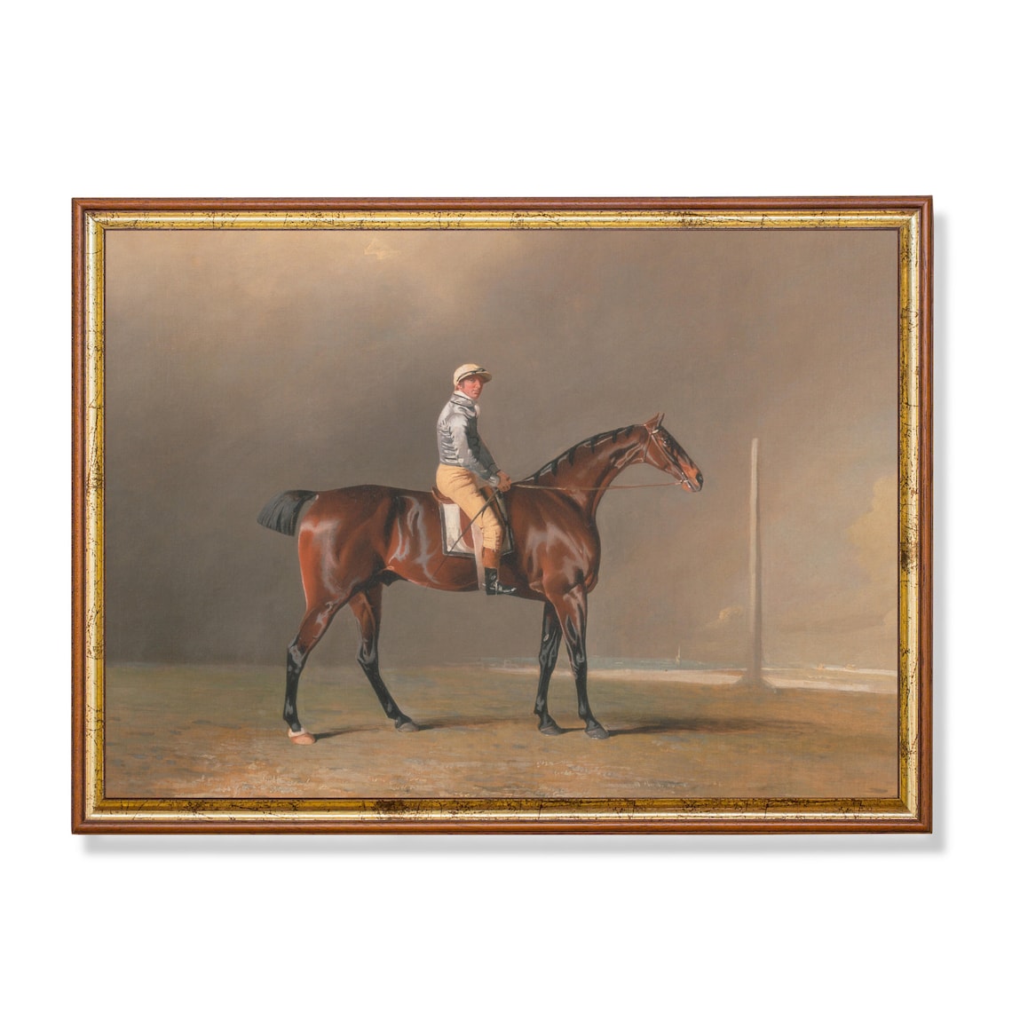 Jockey Up on a Bay Racehorse Antique Equestrian Portrait Poster