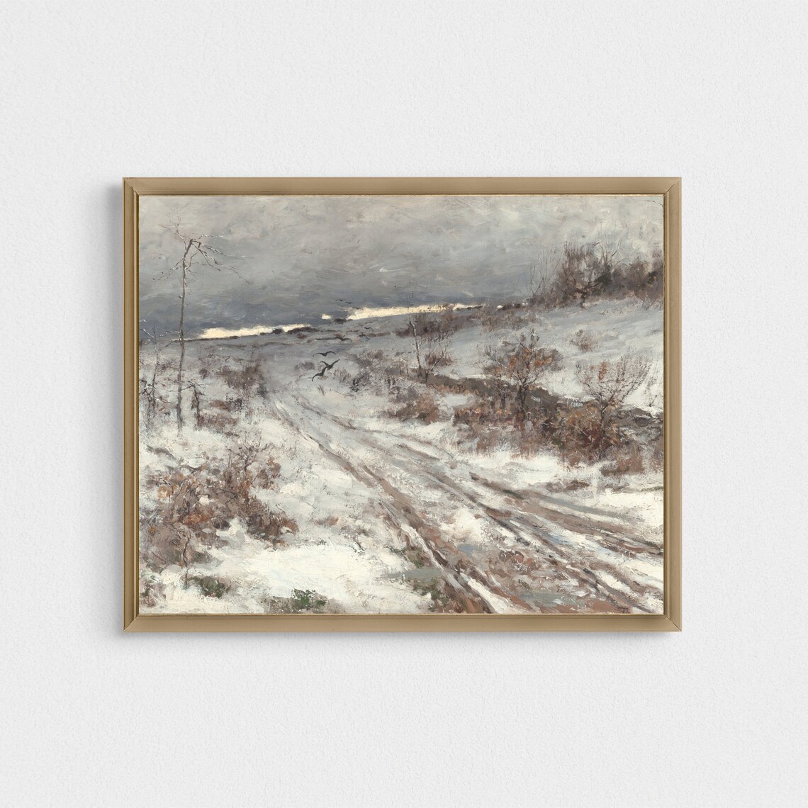 Crows Over a Snowy Country Road Moody Winter Landscape Poster - Image 4