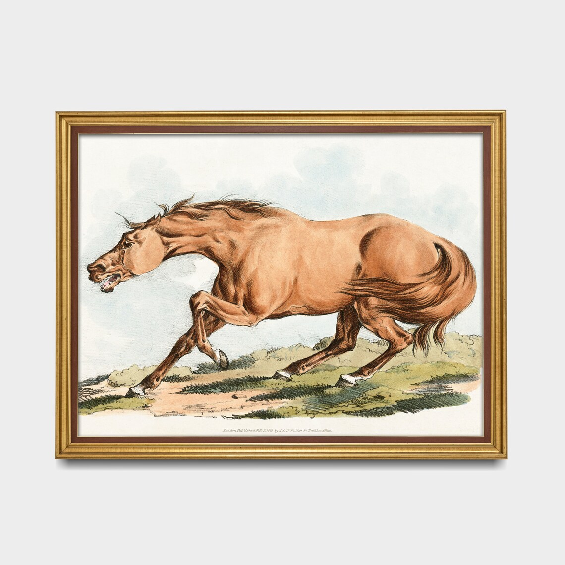 Galloping Chestnut Horse Antique Equine Engraving Vintage Art Poster - Image 4