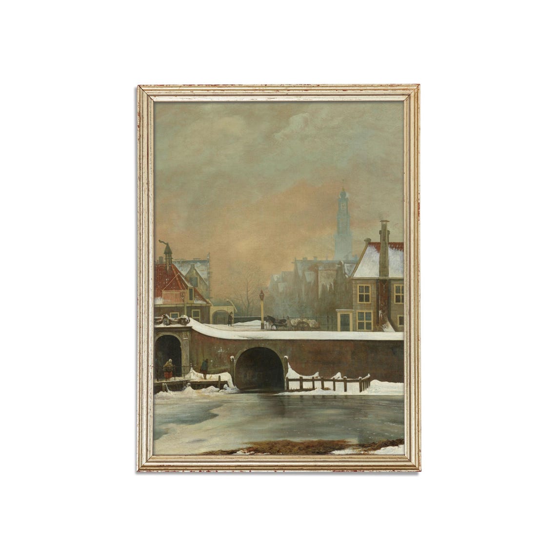 Printed And Shipped Winter Landscape City In The Snow Vintage Wall Art Christmas Decor Antique Oil Painting Winter In Amsterdam - Image 3