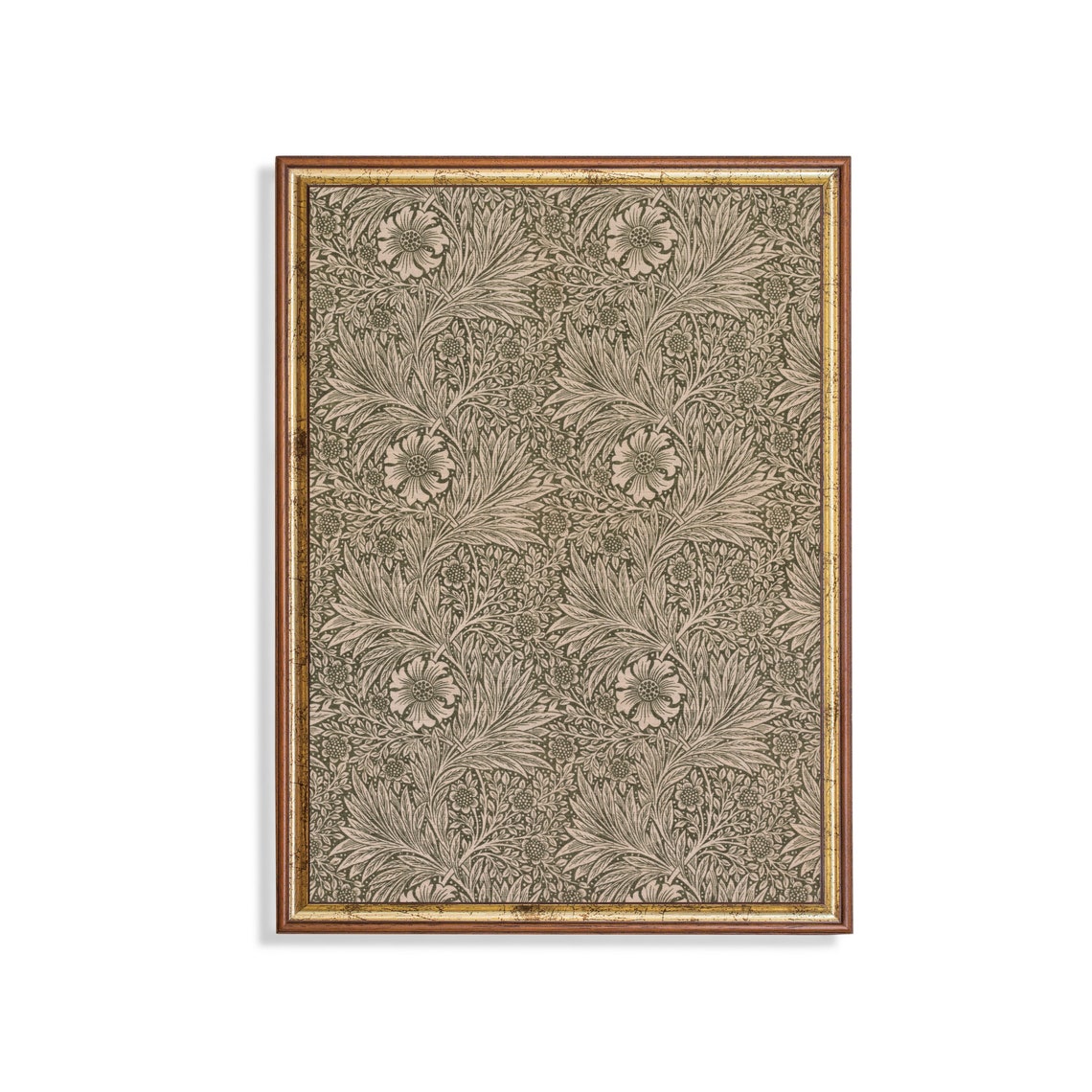 Vintage Floral Damask Textile Pattern Beige Botanical Wall Art - Image 5