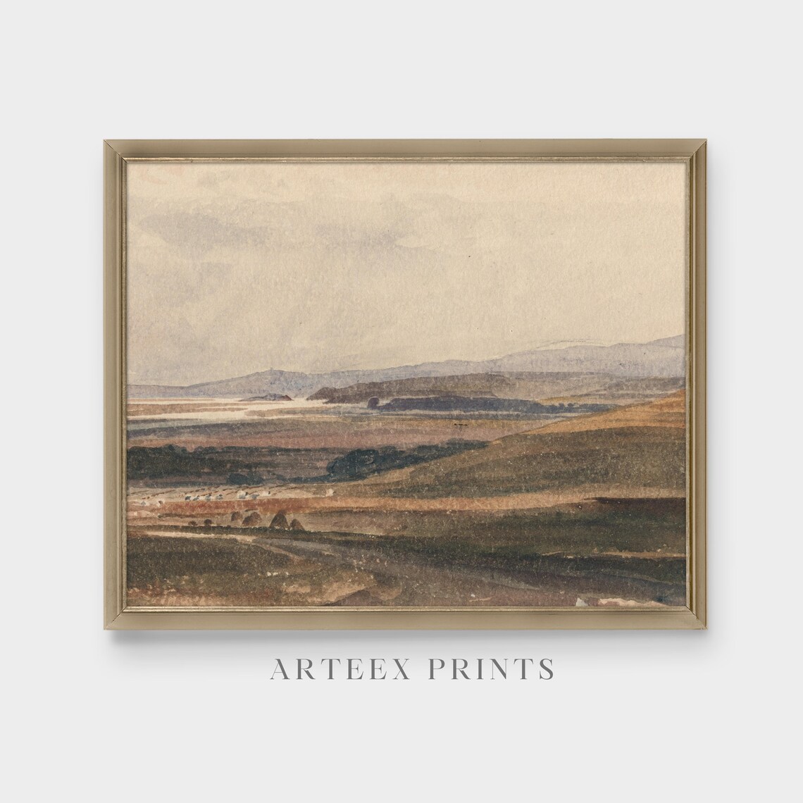 Rolling Moorland Hills Watercolor Antique Landscape Painting Poster - Image 4