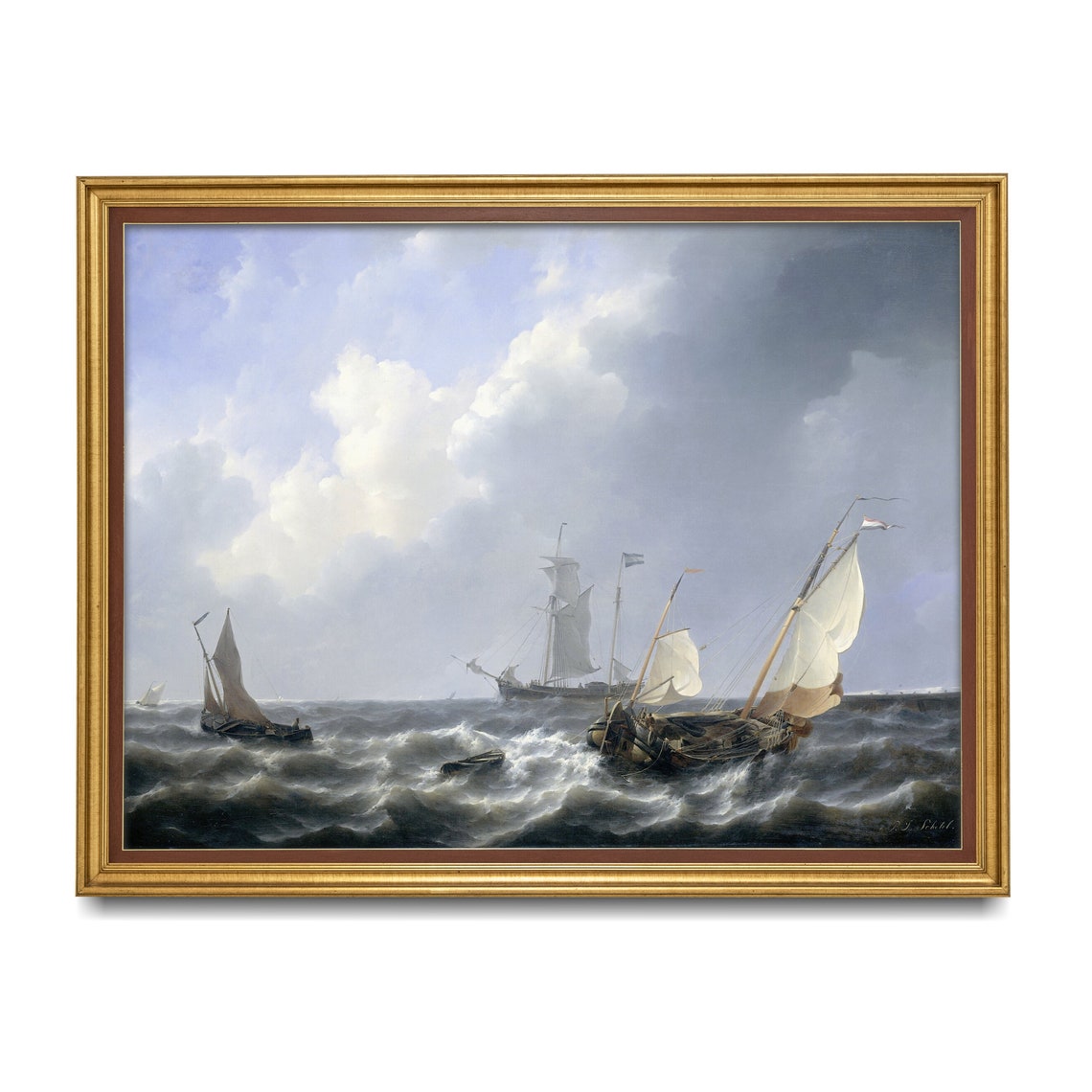 Vintage Sailing Ship Painting Antique Seascape Print Moody Rustic Fine Art Nautical Decor Wall Art - Image 4