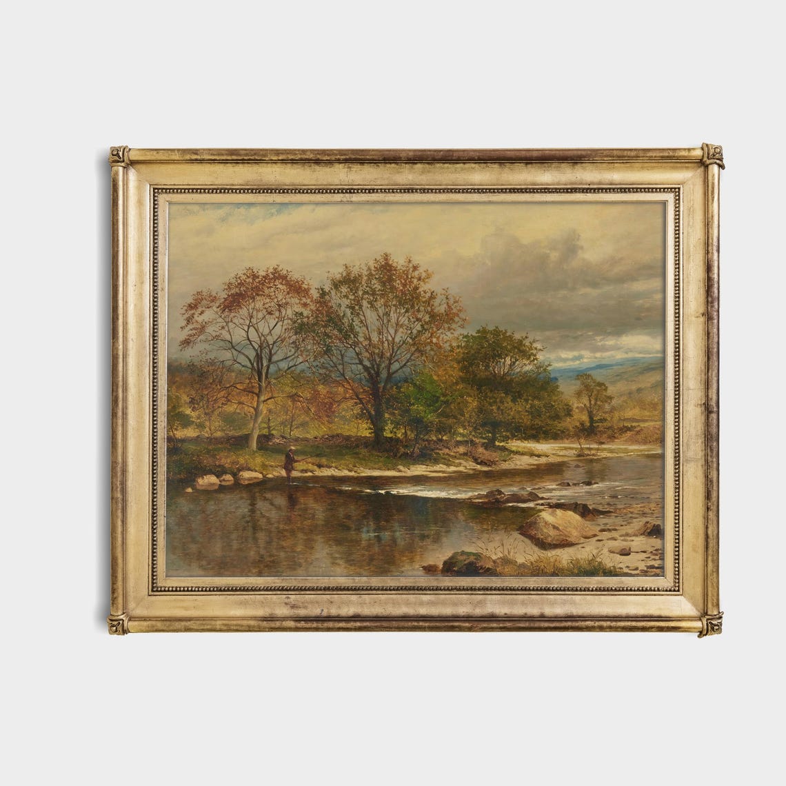 Lone Angler Wading an Autumn River Among Golden Trees Poster - Image 4