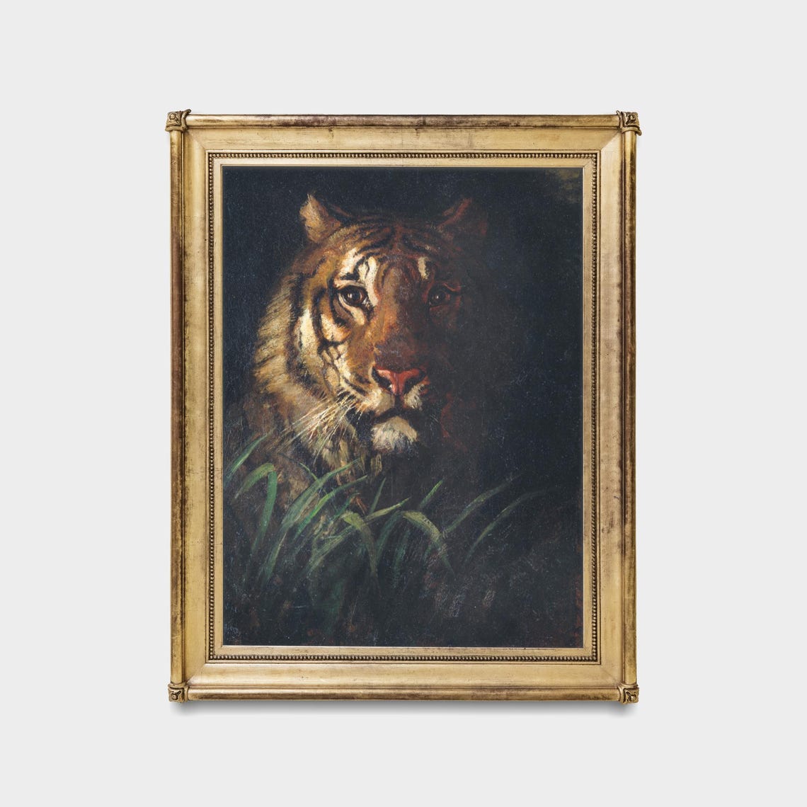 Printed And Shipped Tiger Portrait Painting Vintage Animal Print Moody Rustic Oil Painting Art Farmhouse Decor Antique Art - Image 5