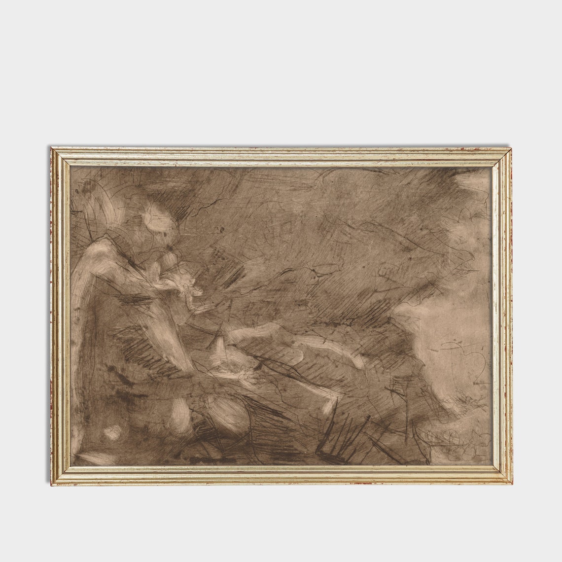 Sepia Sketch of a Reclining Figure Vintage Drawing Study Poster - Image 3