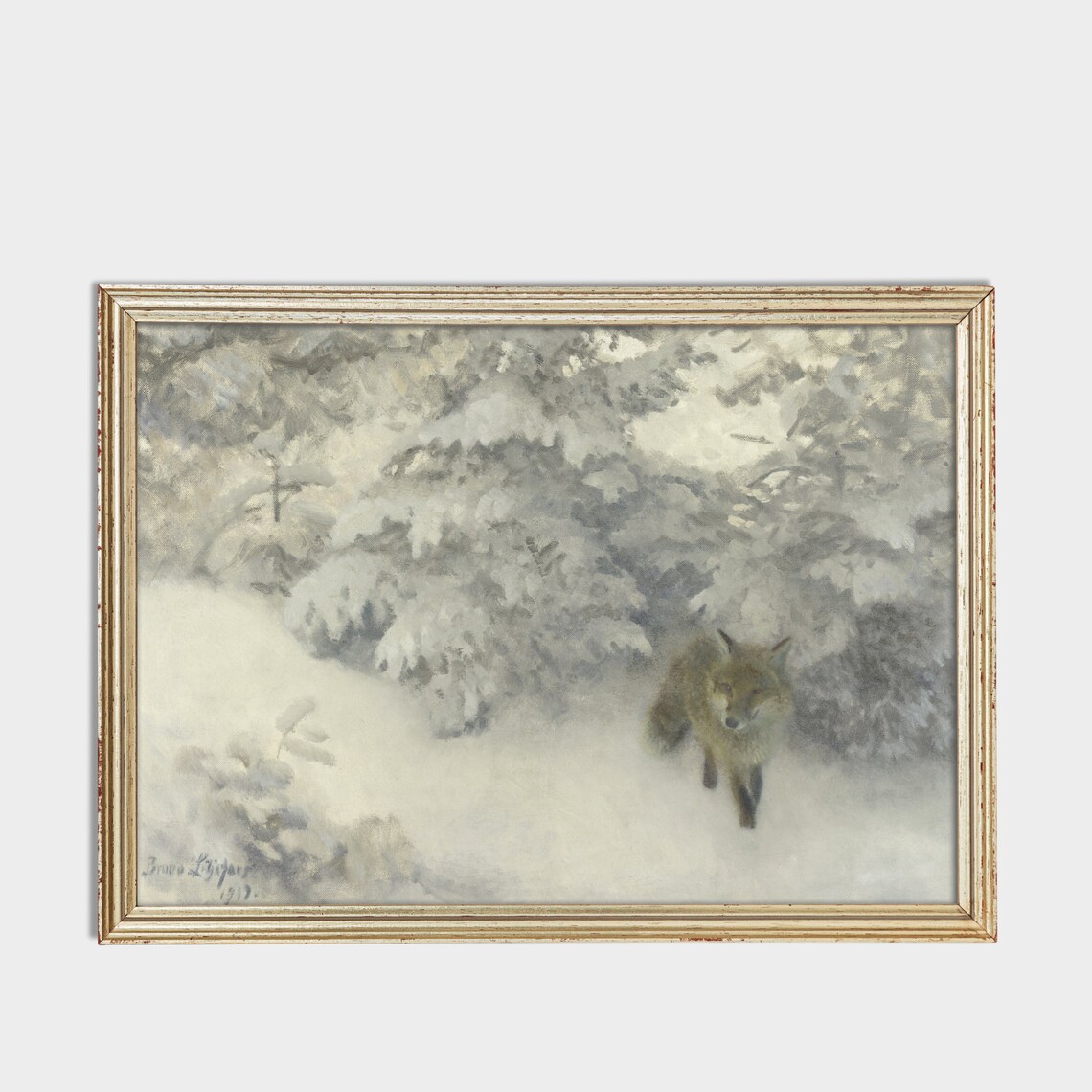 Red Fox Padding Through a Snowy Winter Forest by Bruno Liljefors Poster - Image 3