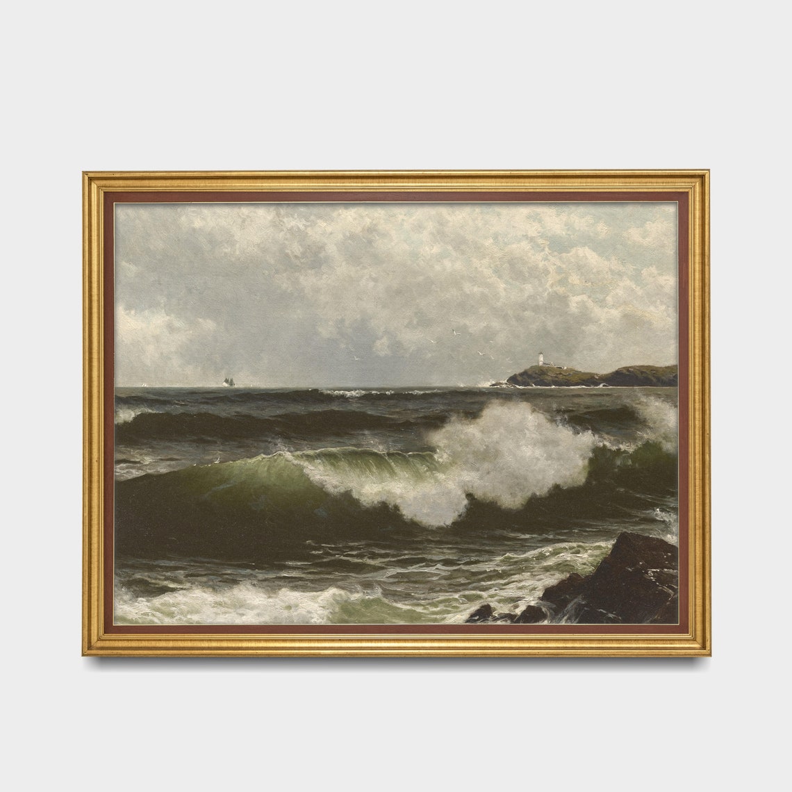 Crashing Waves by Rocky Coast Lighthouse Vintage Seascape Poster - Image 3