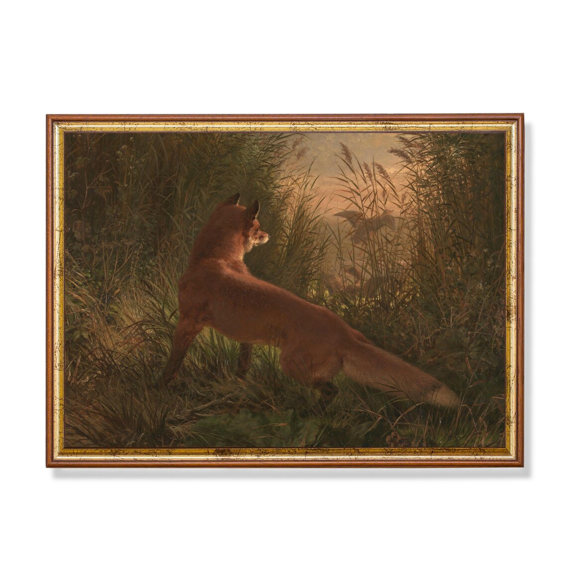 Vintage Fox Painting Art Print, Antique Farmhouse Decor