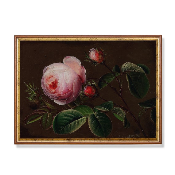 Vintage Still Life Painting Still Life With Rose Antique Moody Painting Rustic Wall Art Floral Fine Art