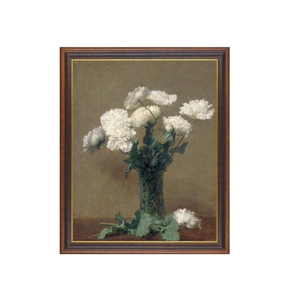 White Poppies Bouquet Glass Vase Realistic Floral Still Life Poster