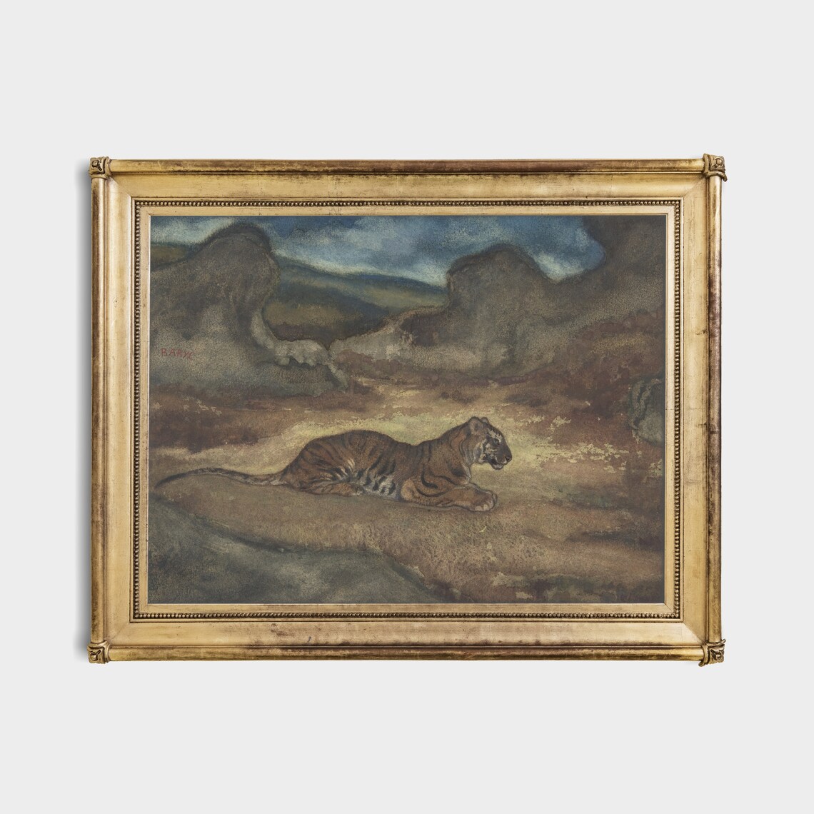 Tiger Resting in a Wild Rocky Landscape Vintage Animal Poster - Image 4