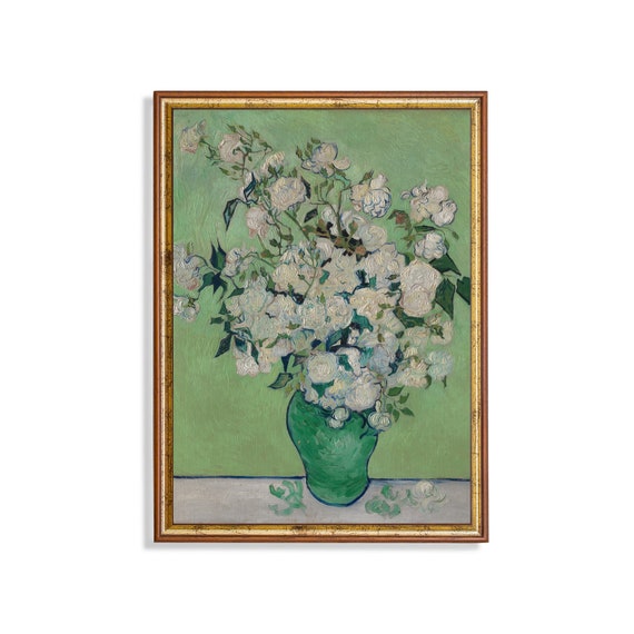 Printed And Shipped Vintage Still Life With Roses Antique Floral Painting Moody Rustic Flower Art Farmhouse Decor Physical Print