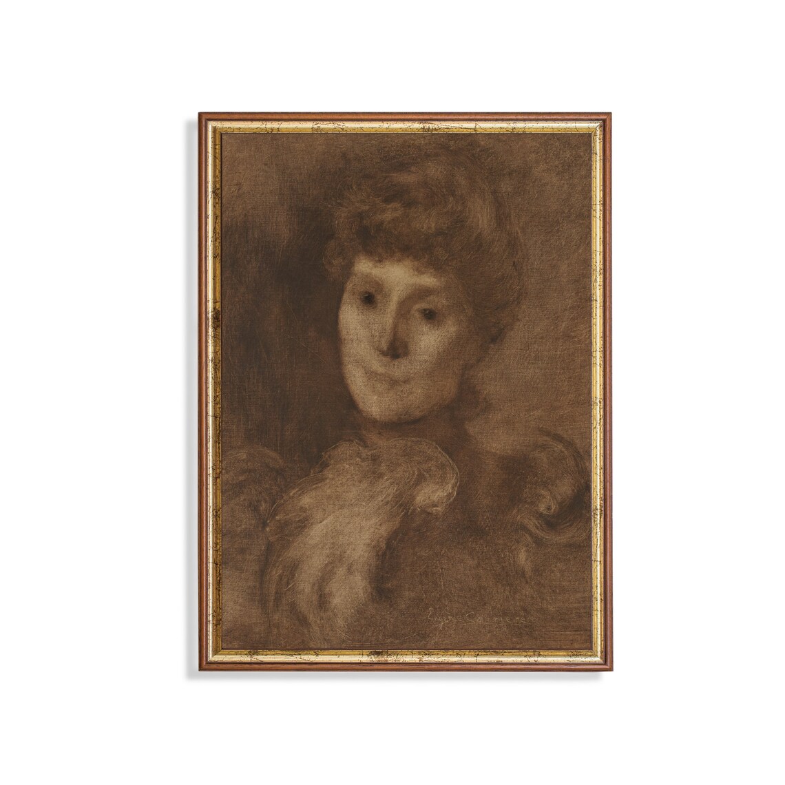 Sepia Charcoal Portrait of a Woman in Soft Brown Tones Poster
