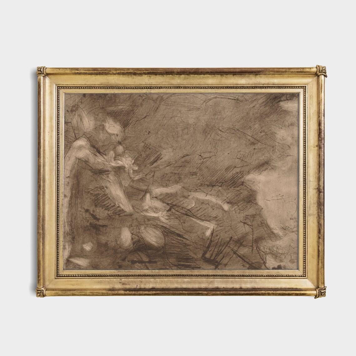 Sepia Sketch of a Reclining Figure Vintage Drawing Study Poster - Image 2