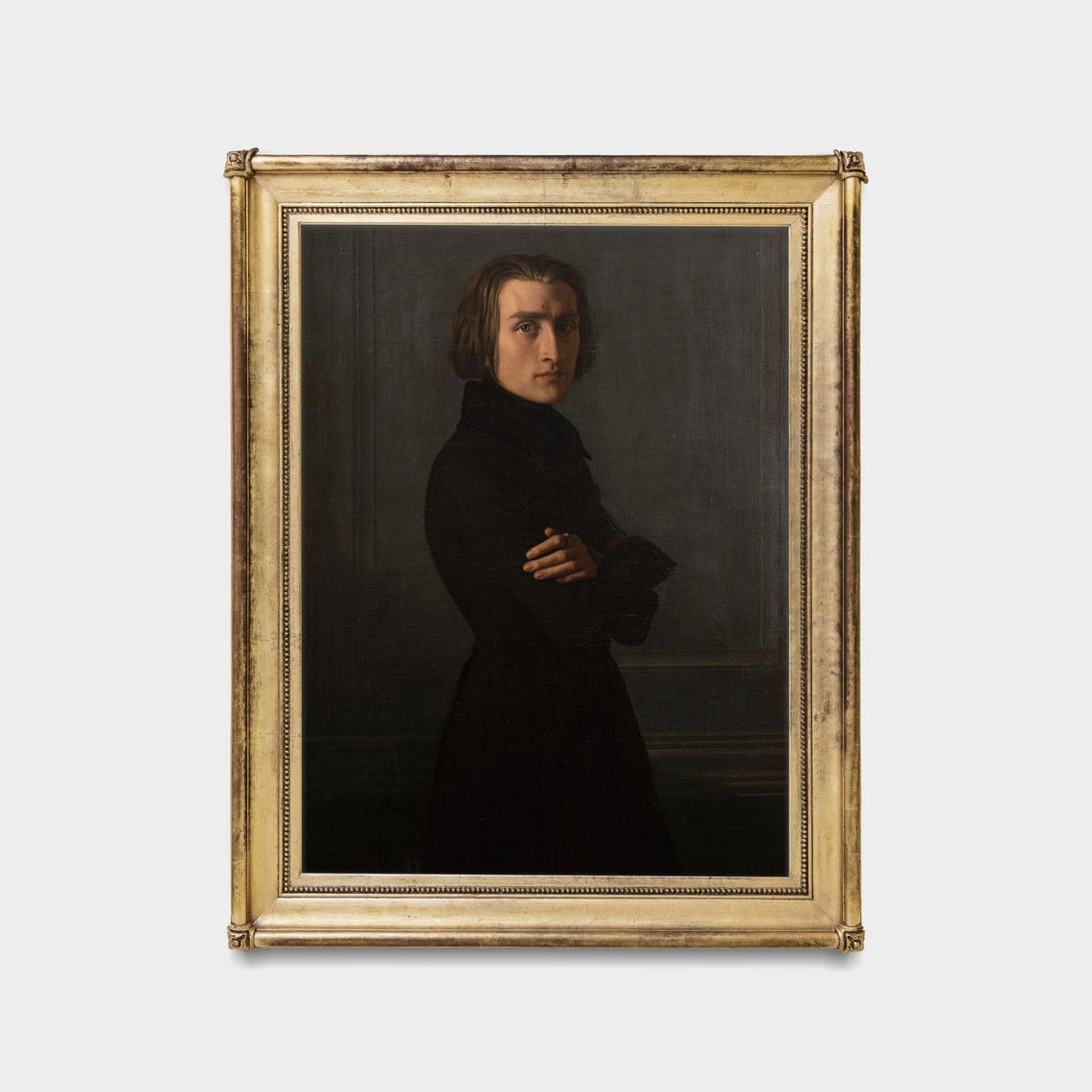 Young Man in Black Against Dark Wall Vintage Portrait Poster - Image 5