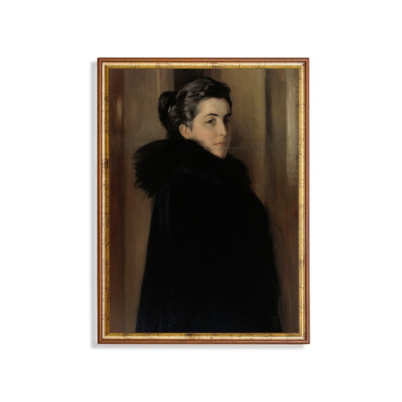Vintage Portrait Painting Antique Woman Portrait Victorian Print Rustic Moody Art Wall Art Fine Art