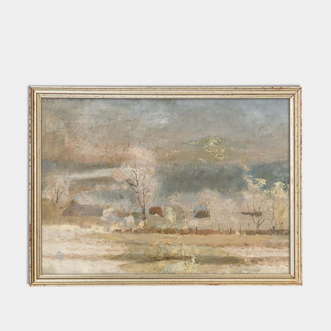 Pale Winter Countryside Cottages Impressionist Snow Art Poster - Image 3