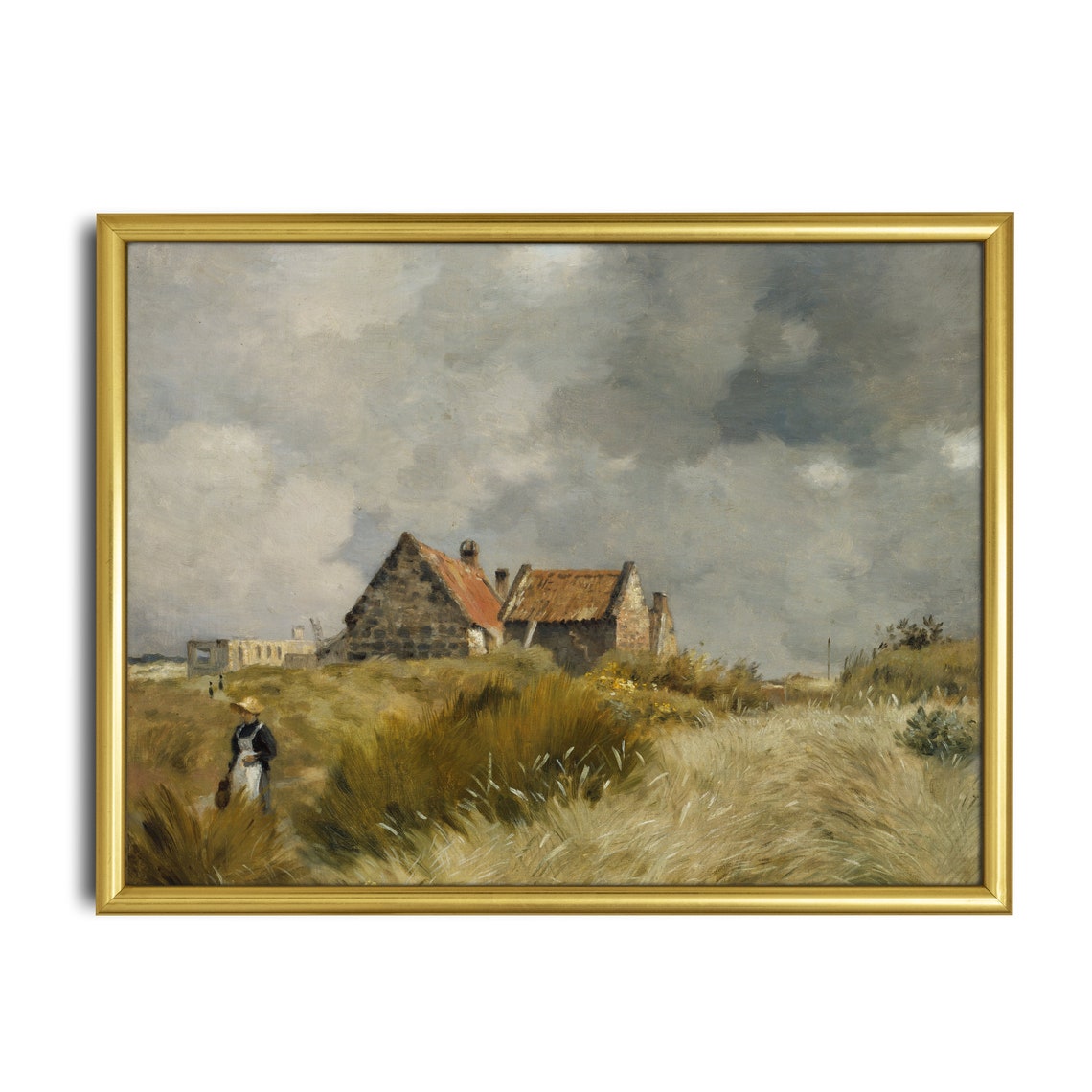 Stone Farmhouse in the Dunes With a Figure Walking Coastal Poster - Image 3