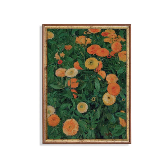 Printed And Shipped Vintage Still Life With Marigold Antique Floral Painting Rustic Moody Flower Art Farmhouse Decor Mailed Print
