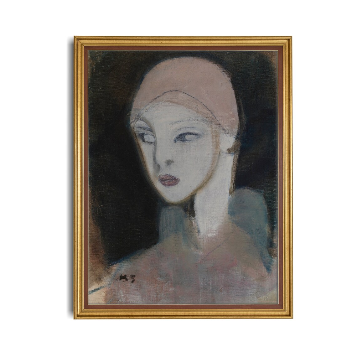 Modernist Woman In Pink Cap Abstract Portrait Painting Poster - Image 2