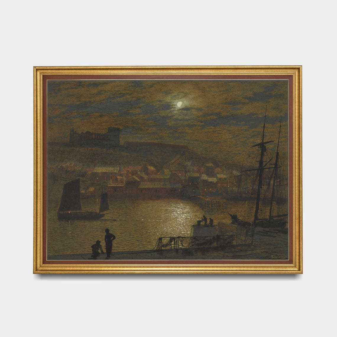 Moonlit Harbor With Abbey Ruins Atop the Cliff Vintage Poster - Image 5