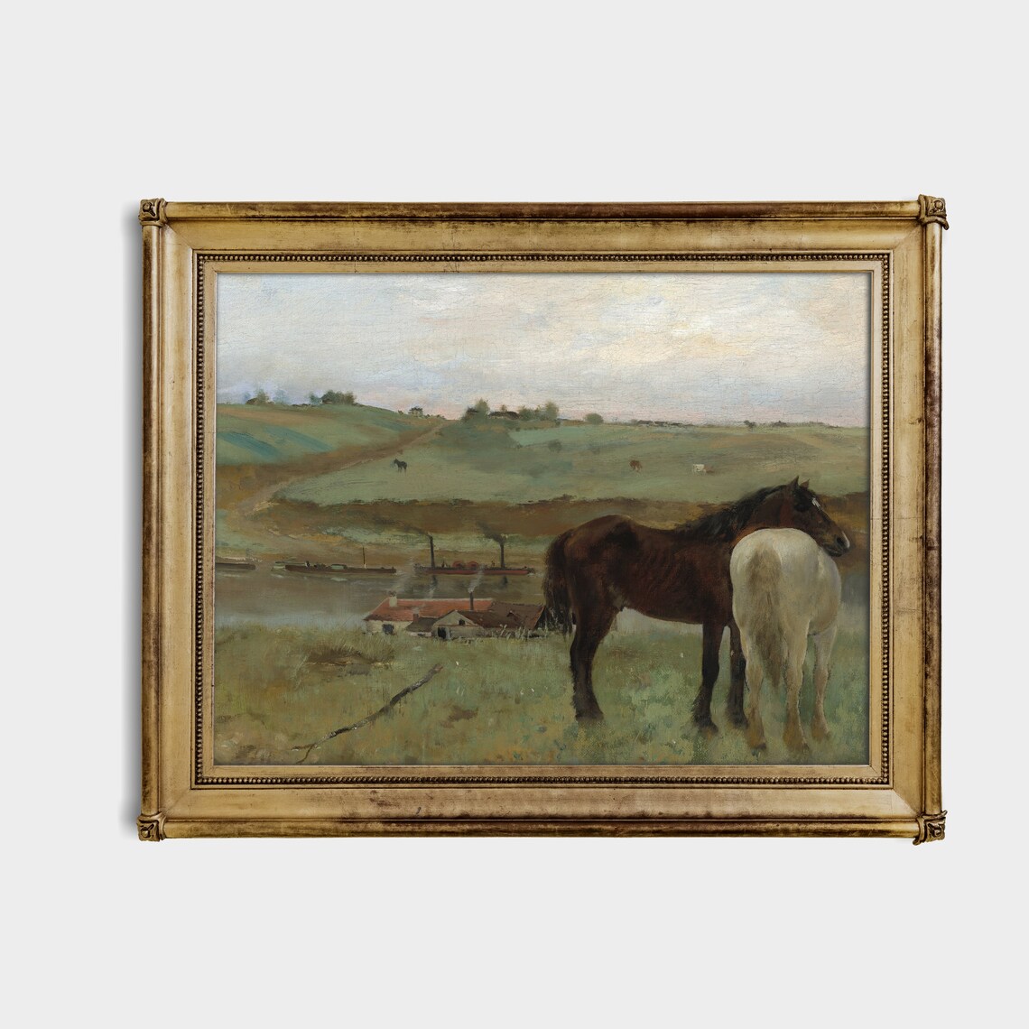 Two Horses in Meadow by Farmhouse Vintage Equestrian Painting Poster - Image 4