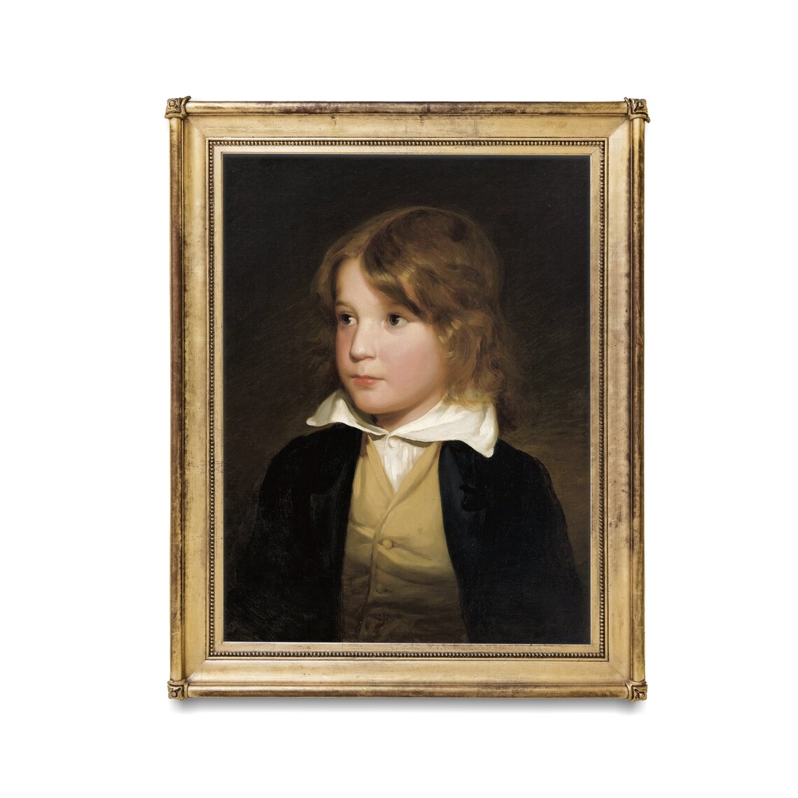 Young Boy Portrait with White Collar Antique Child Oil Painting Poster - Image 3