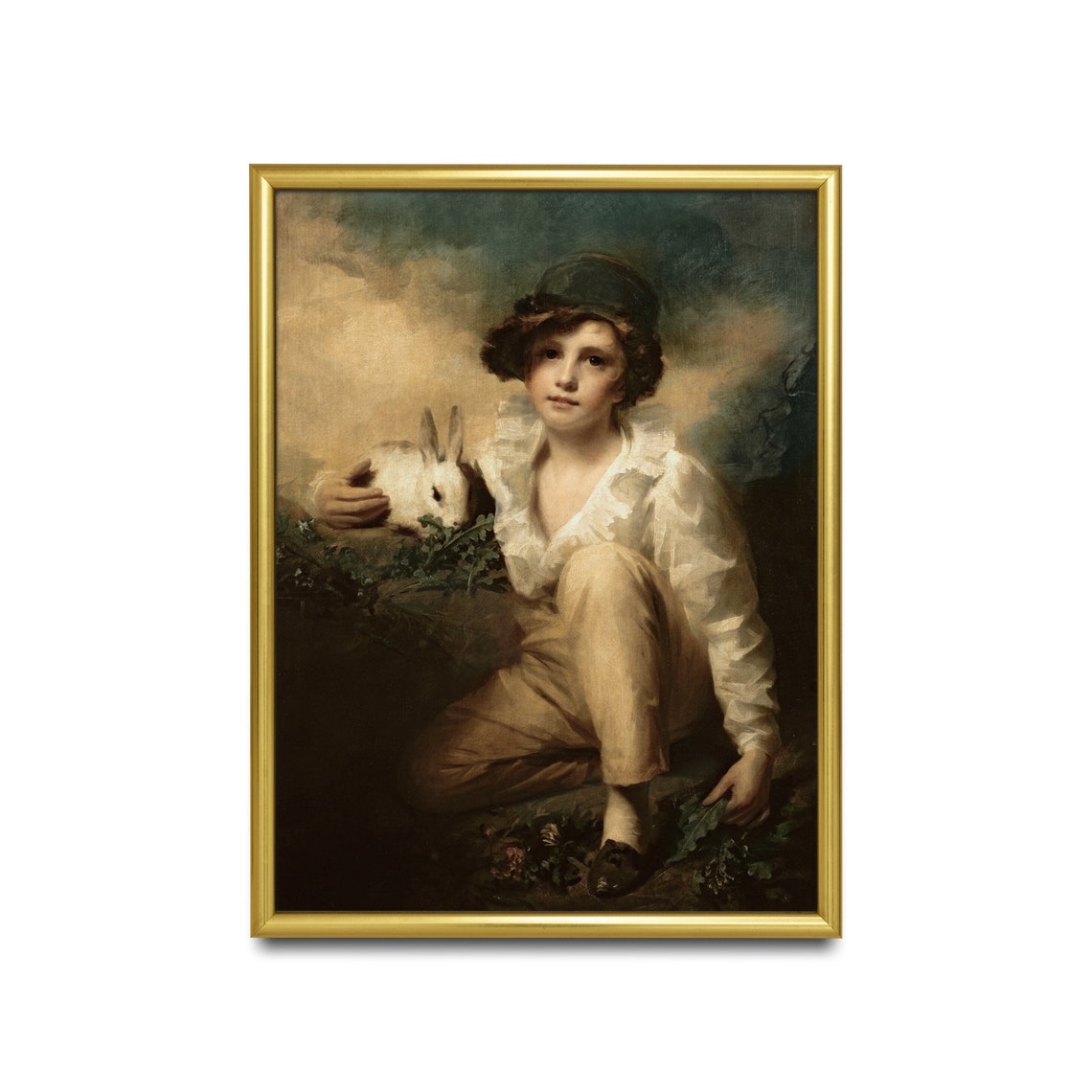Young Boy Holding White Rabbit Classic Child Portrait Painting Poster - Image 2