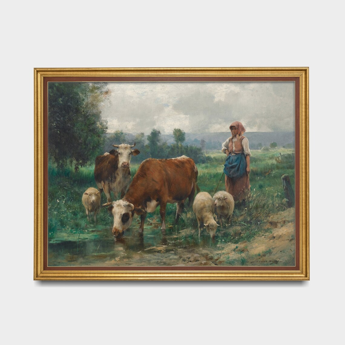 Vintage Shepherdess With Her Flock Country Art Print - Image 3
