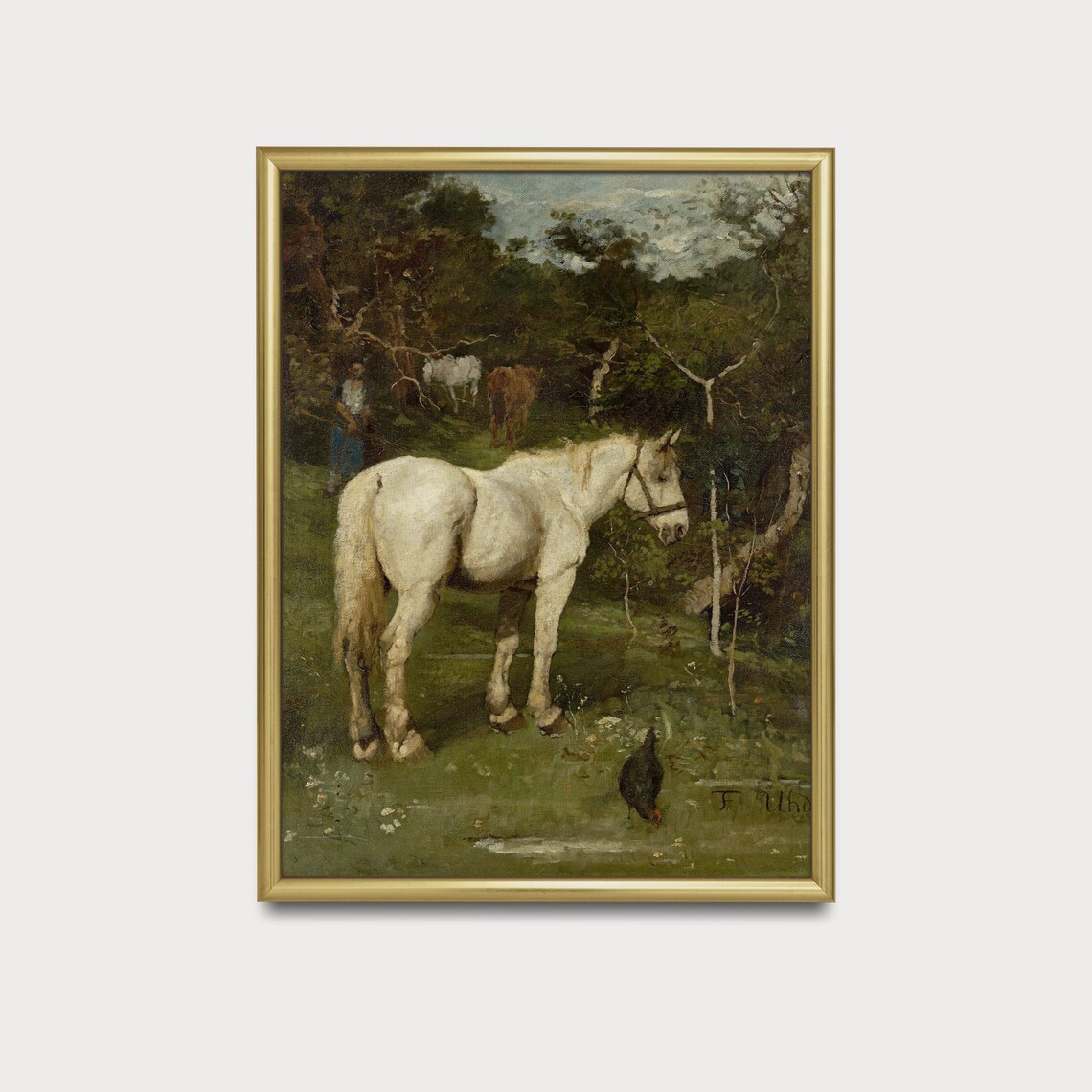 White Horse in a Woodland Clearing Pastoral Equestrian Poster - Image 5