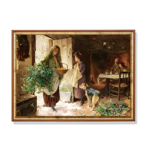 Printed And Shipped Vintage Painting Christmas Eve Celebrations In 18th Century Antique Moody Art Christmas Decor Physical Prints