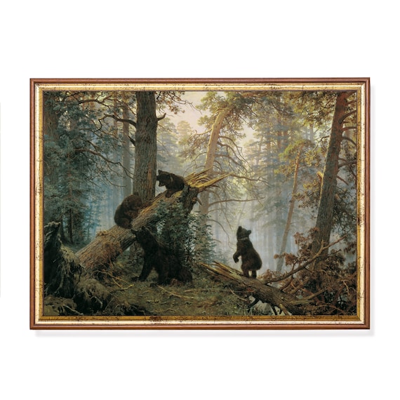 Morning in a Pine Forest Brown Bear Cubs by Ivan Shishkin Poster