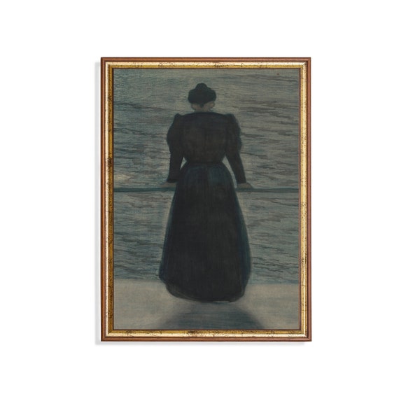 Printed And Shipped Vintage Portrait Painting Antique Woman Portrait Antique Female Art Moody Rustic Print Woman By The Sea