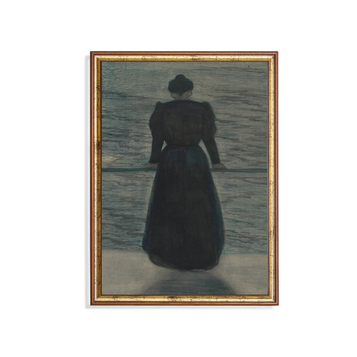 Printed And Shipped Vintage Portrait Painting Antique Woman Portrait Antique Female Art Moody Rustic Print Woman By The Sea