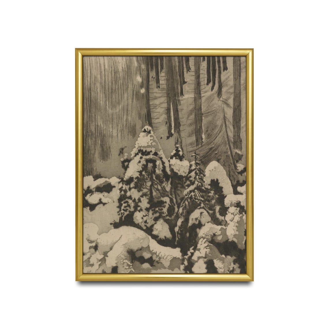 Dramatic Monochrome Snowy Pine Forest Sketch Winter Wall Art - Image 2