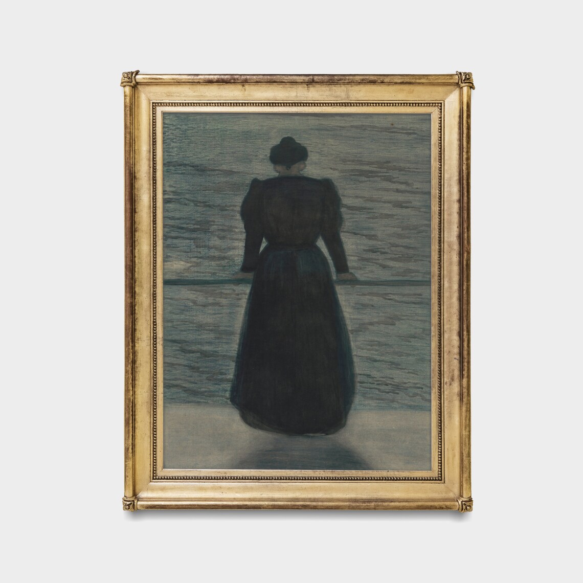 Woman In Black Gazing At The Sea At Dusk Moody Vintage Poster - Image 3
