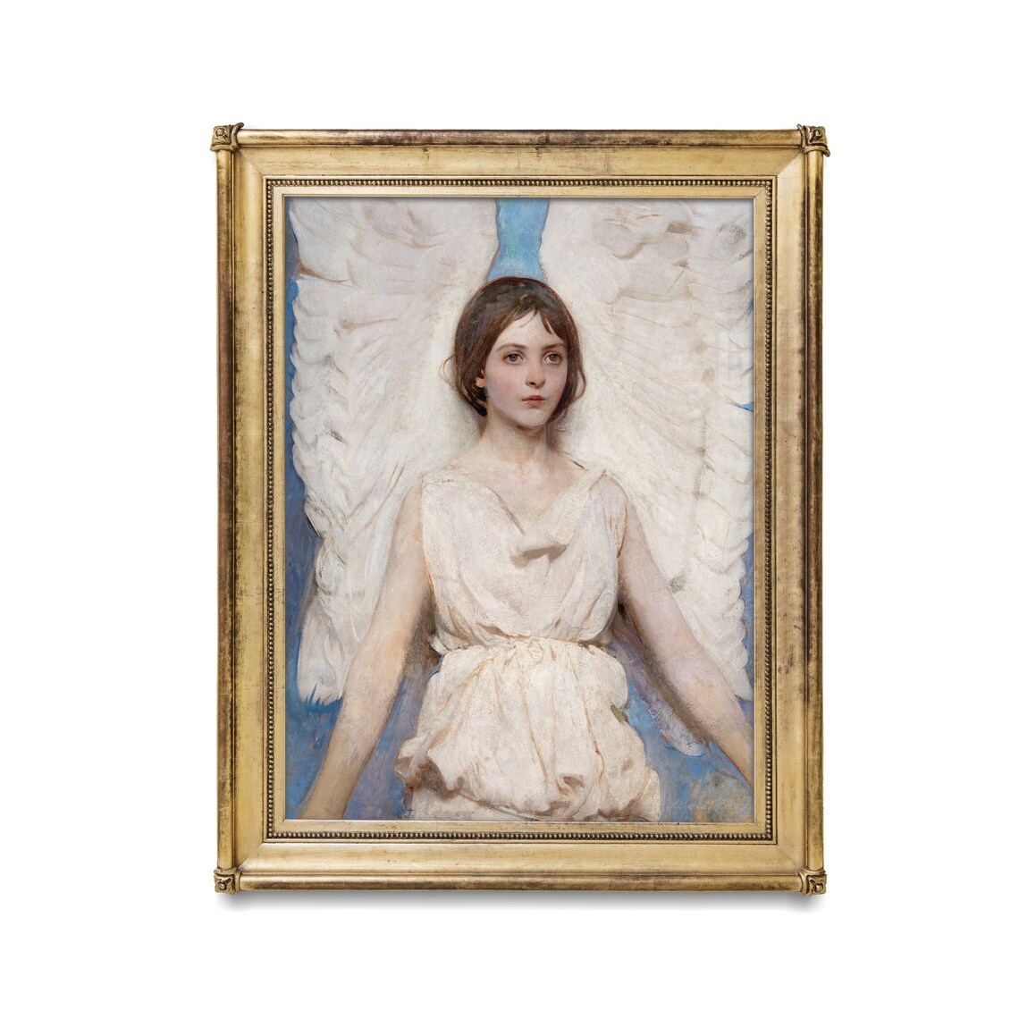 Serene White Winged Angel in White Drapery Vintage Religious Art Poster - Image 3