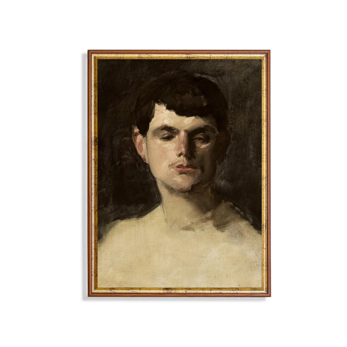 Young Man Portrait Study Sketch Dark Background Vintage Art Poster
