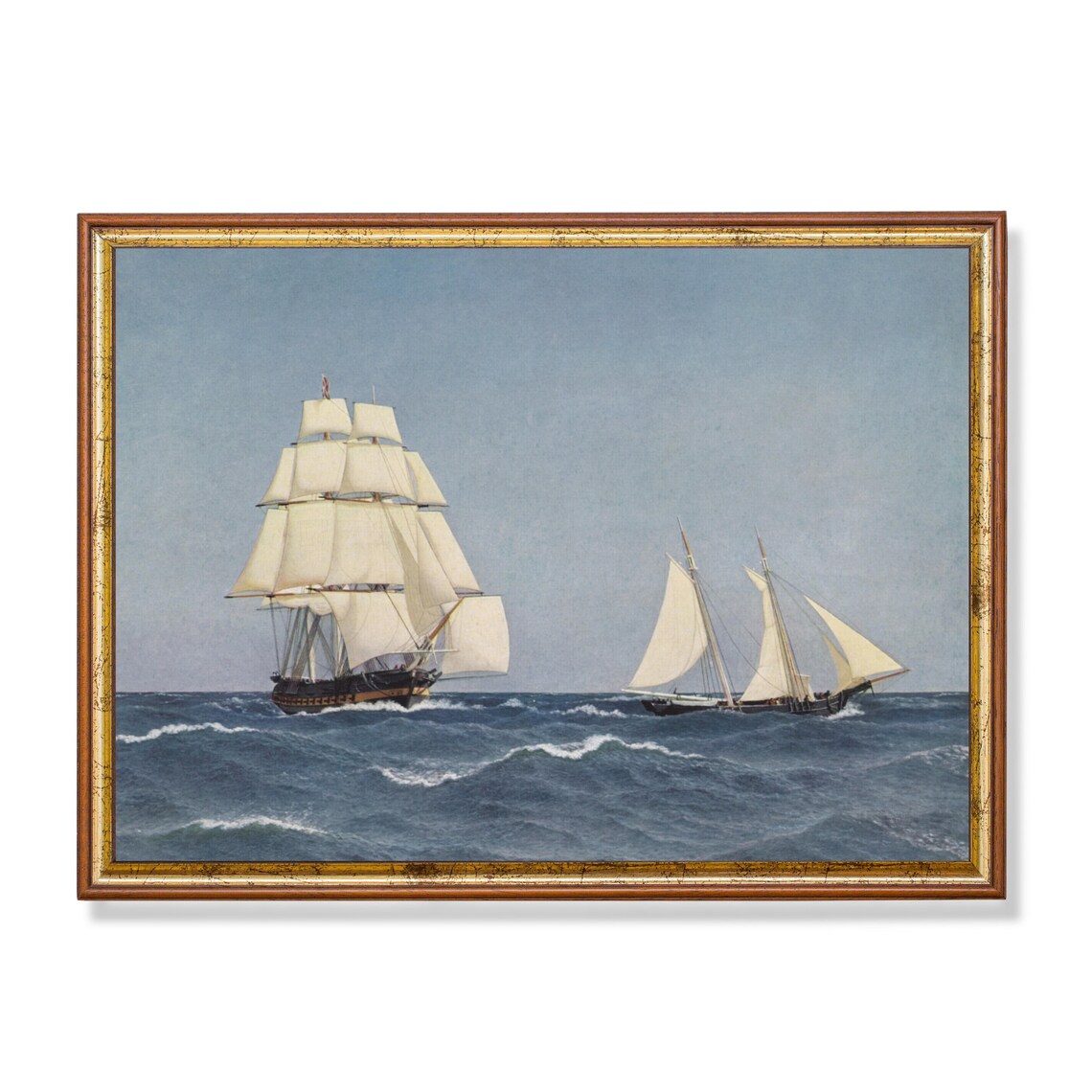 Vintage Sailing Ship Schooner Open Sea White Sails Marine Poster