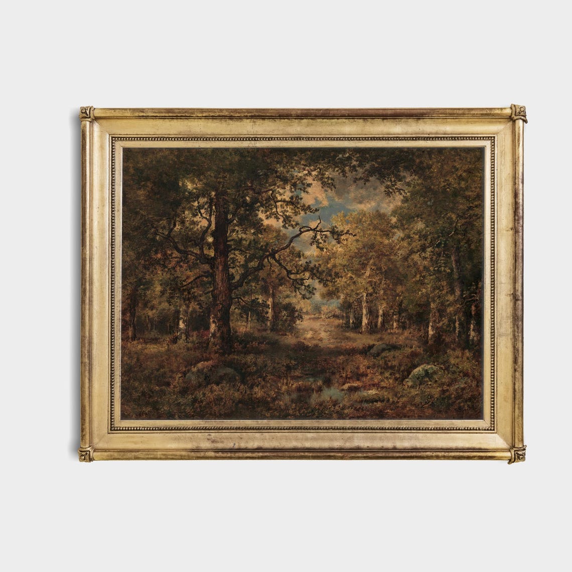 Sunlit Autumn Forest Interior with Tall Oaks Vintage Woodland Poster - Image 4
