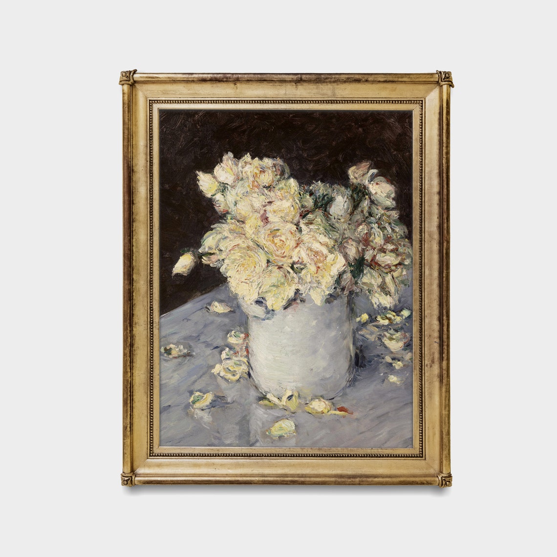 White Roses in a White Vase on a Table Antique Floral Poster - Image 4