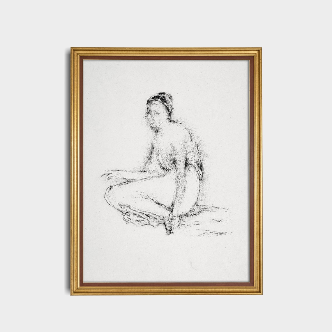 Seated Woman Drapery Study Charcoal Figure Sketch Vintage Poster - Image 5
