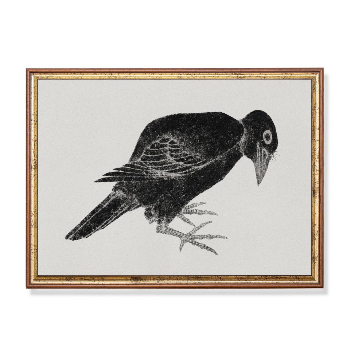 Perched Black Bird Minimalist Ink Illustration Modern Bird Poster
