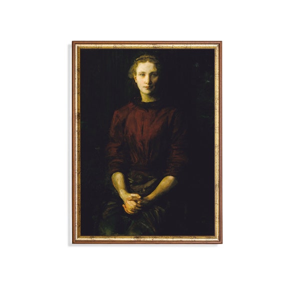 Printed And Shipped Woman Portrait Painting Vintage Oil Dark Moody Portrait Antique Dark Academia Classic Female Portrait