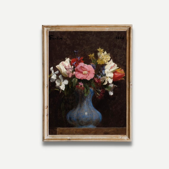 Printed And Shipped Vintage Flowers Painting Camellias And Tulips Antique Art Print Physical Prints Moody Rustic Floral Art